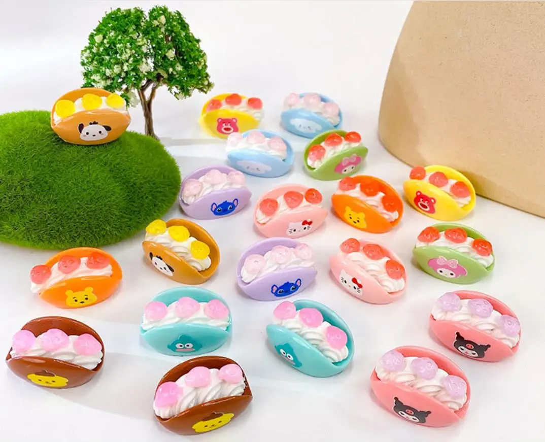 100pcs Kawaii DIY Fake Food Sanrio strawberry cake Resin Ornament Craft Play Doll House Accessories