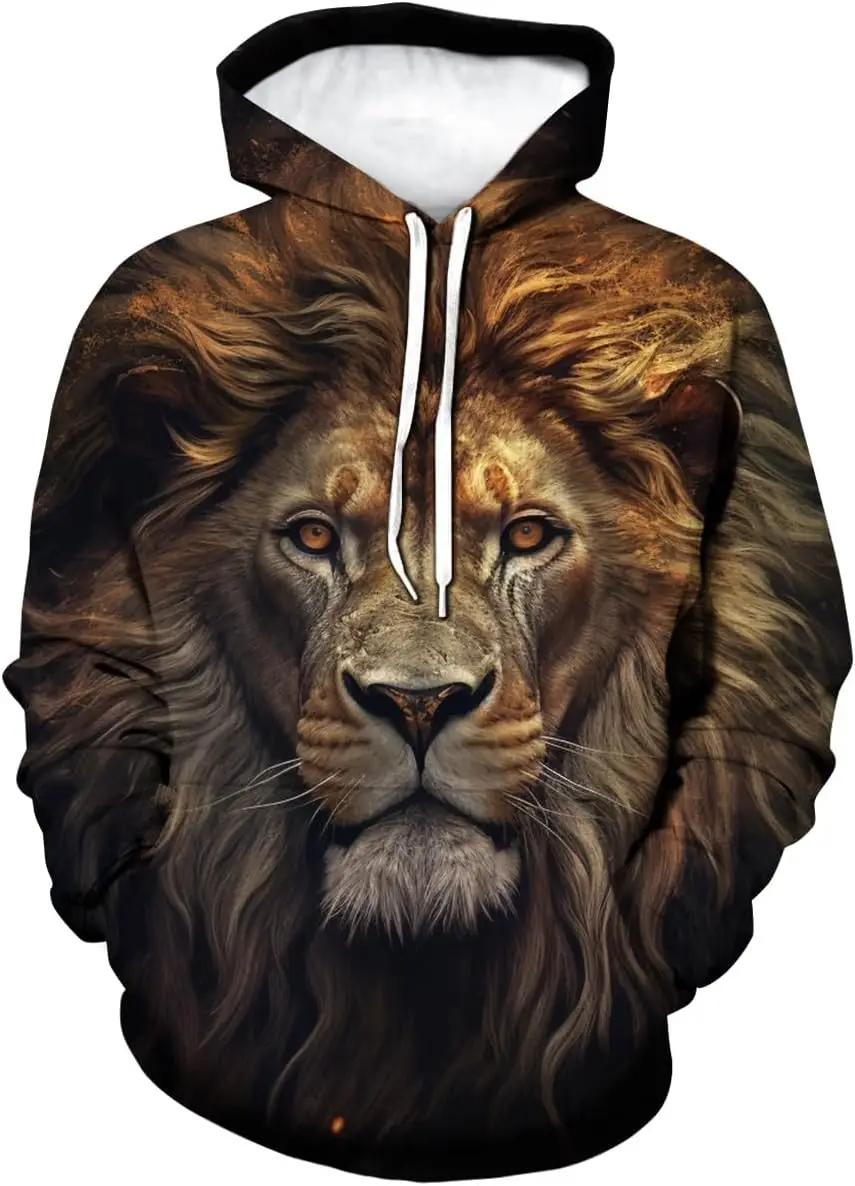 Lurhonp الأسد هوديس الرجال امرأة عادية هوديي الدافئة البلوز مقنعين موضة البلوز ملابس علوية فضفاضة مع جيوب