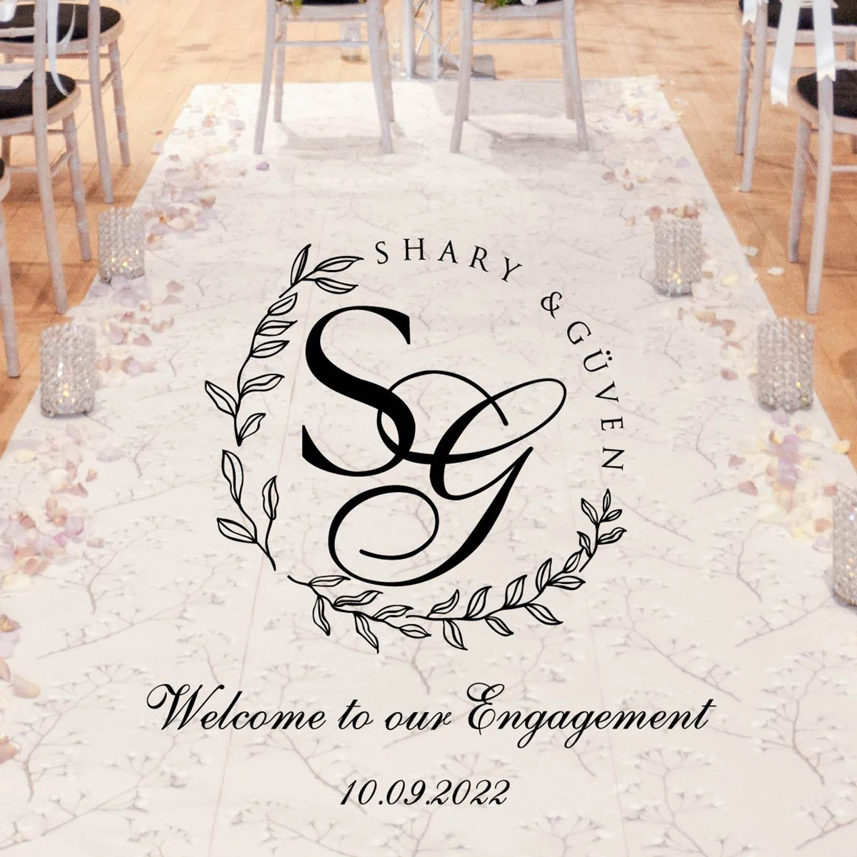 Initial Design Welcome To Our Engagement Personalized Wedding Party Dance Floor sticker Decor Removable Vinyl Poster RE030