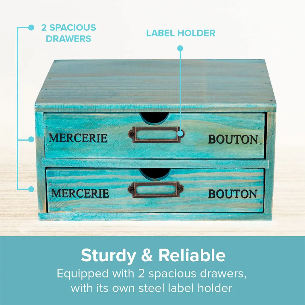 Blue Sturdy Wooden Storage Cabinet Workspace Neat And Tidy Vintage Pine Desktop Drawer Storage