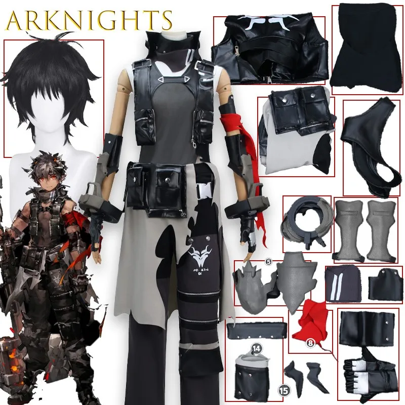 

Babel Arknights Odda Cosplay Costume Midnight Postman Anime Outfit Leather Motorcycle Jacket Shorts Set for Comic Con Halloween
