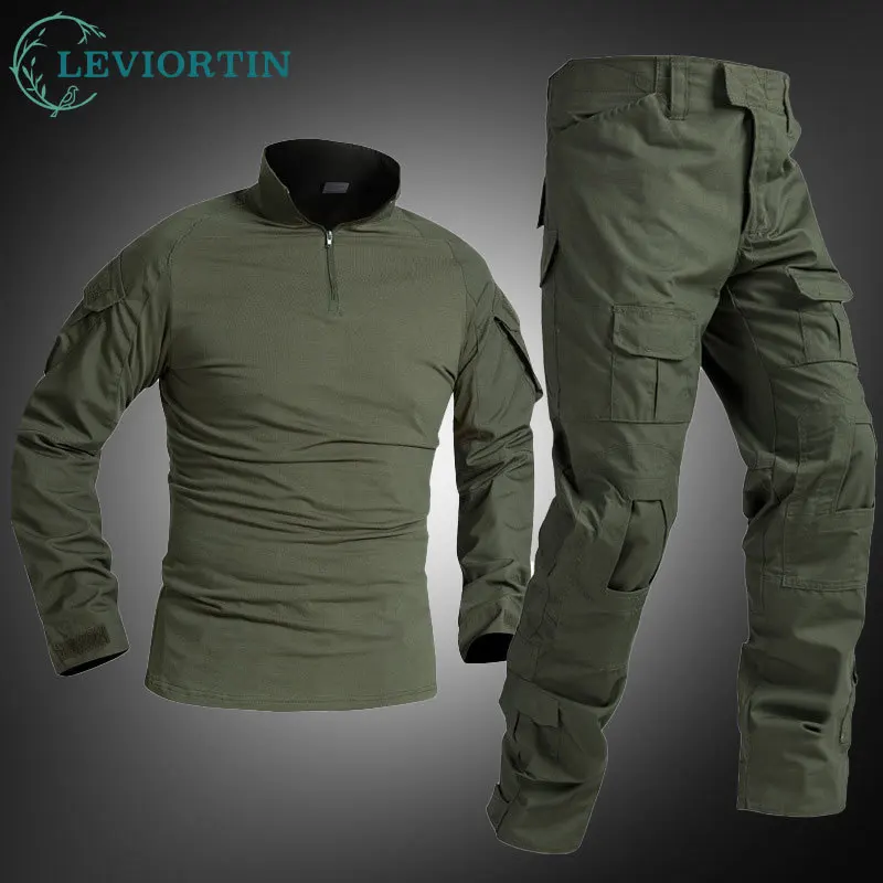 Men's Tactical Frog Suit Outdoor Clothes Long Sleeve Tee Shirt & Trousers Wear-resisting Hunting Clothes Men Camping Workwear