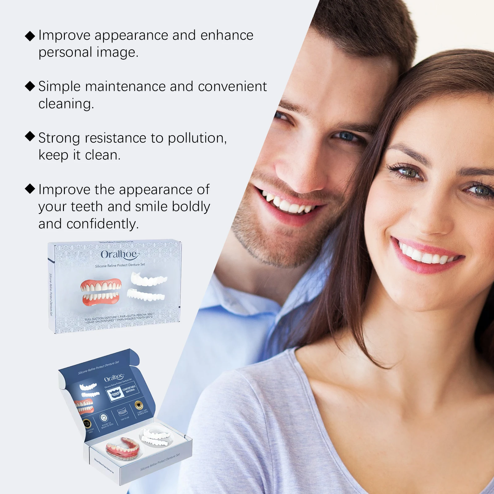 Adjustable False Teeth Kit Temporary Whiten Denture Upper Lower Veneers Cosmetic Teeth Veneers Set Dental Braces For Oral Beauty