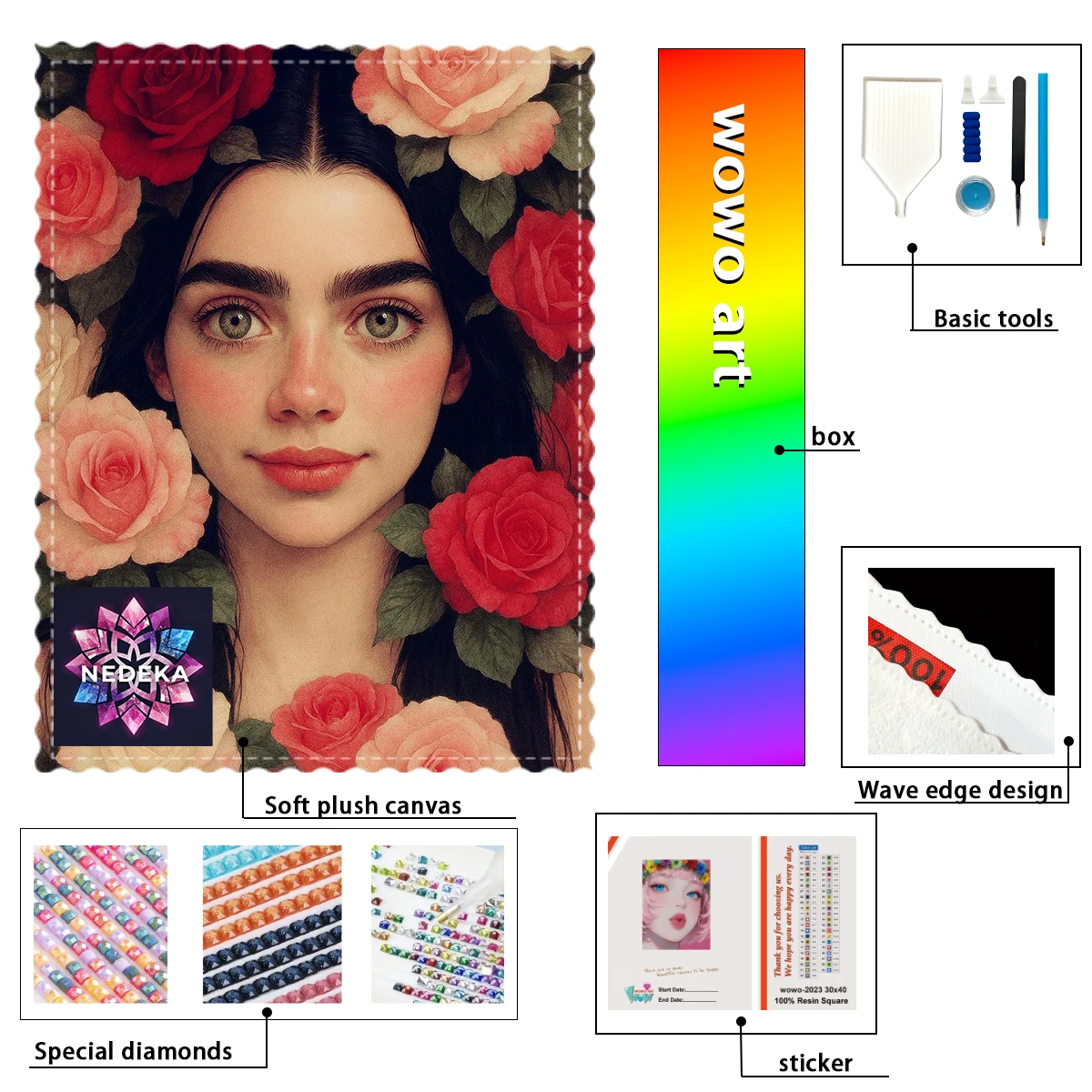 

【NEDEKA_ Diamond Art】A girl surrounded by roses AB Rhinestone FD Rhinestone Perfect Resin Diamond