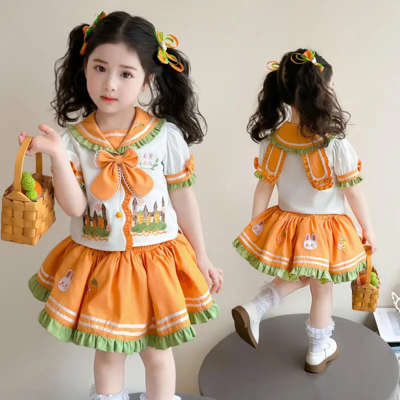 Hamburg Cosplay Girls' College Style Jk Uniform Set Summer Shirt Skirt Two Piece Set Ruffled Tiered Princess Dress Festival Gift