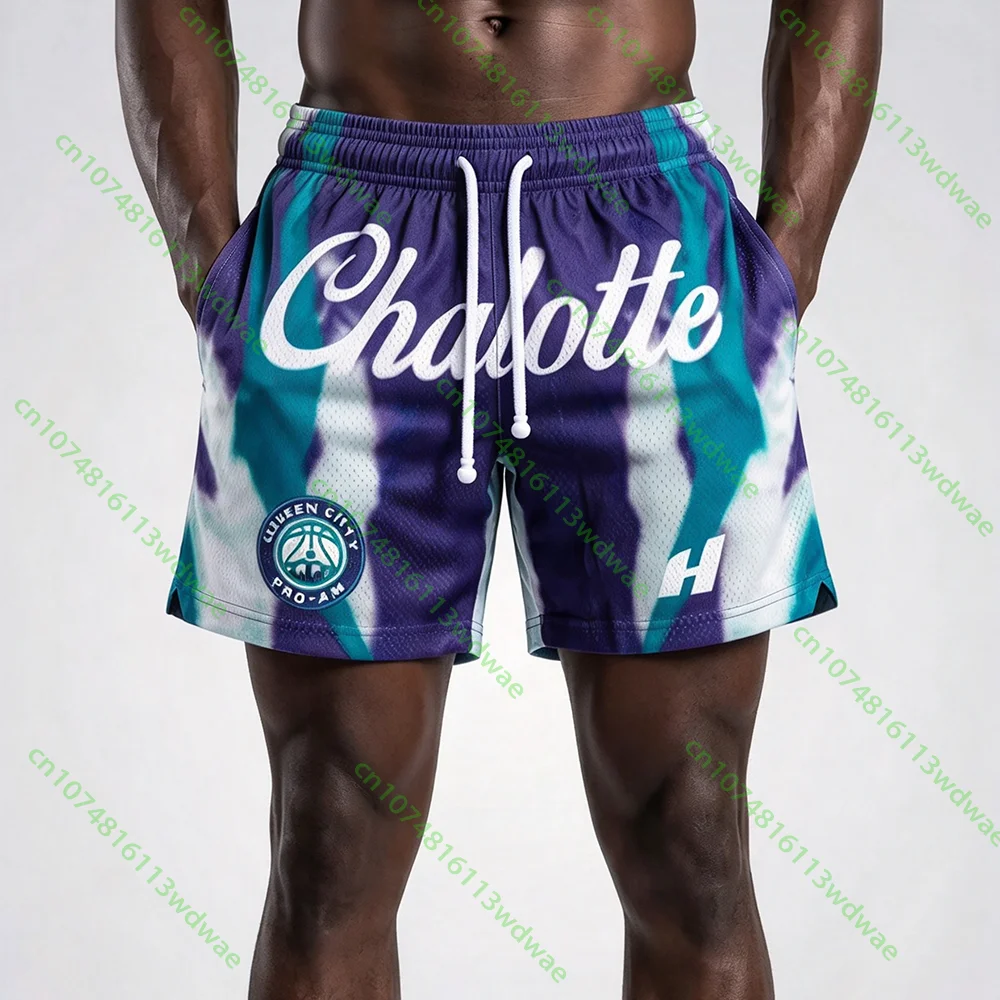 Mesh Basketball Shorts Charlotte Men's Graphic Athletic Gym Workout Sports Shorts Summer Streetwear Sports Breathable Pants