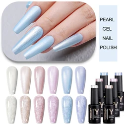 YOKEFELLOW Pearl Gel Nail Polish Set 6 Colors Pearlescent Shell Gel Polish Swirl Thread Soak Off UV LED Gel for Salon Home DIY