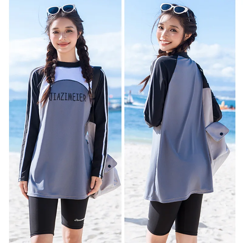 

Women's 3pcs/set Rash Guards with Bra and Capris, Long Sleeve Swimsuits Covercups Beachwear Bathing Suit Tankini Athletic