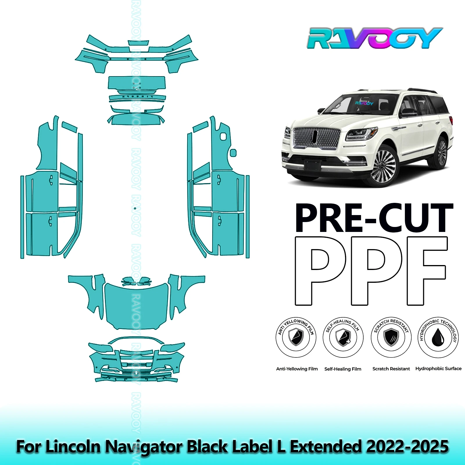 RAVOOY 8.5Mil Precut TPU PPF Full Vehicle Clear Bra Stone Guard For Lincoln Navigator Black Label L Extended 2022-2026