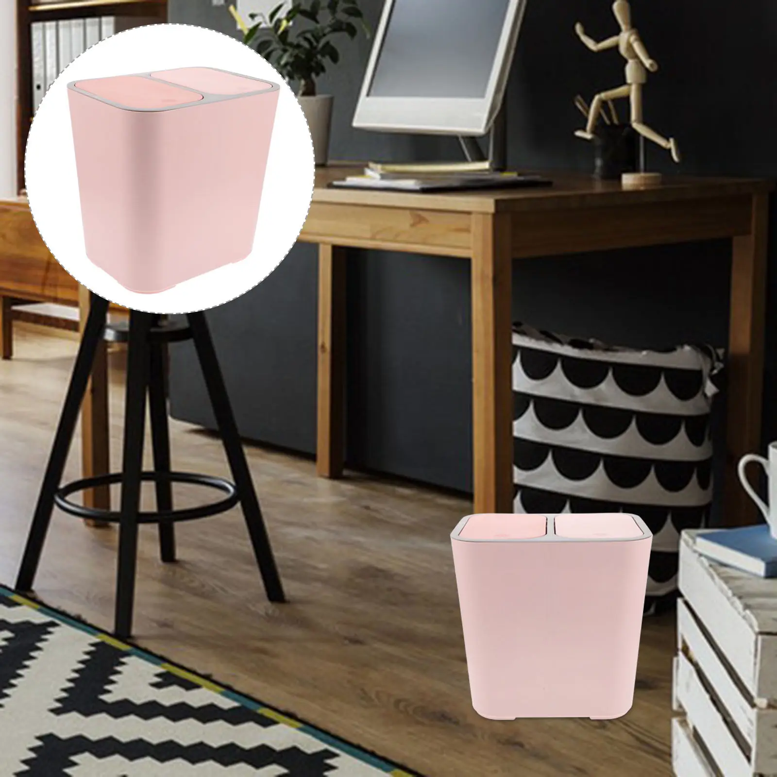 

Pink Dual Compartment Dry Wet Garbage Can Thickened Lid Kitchen Bathroom Self Sealing Trash Bin Dorm Small Spaces