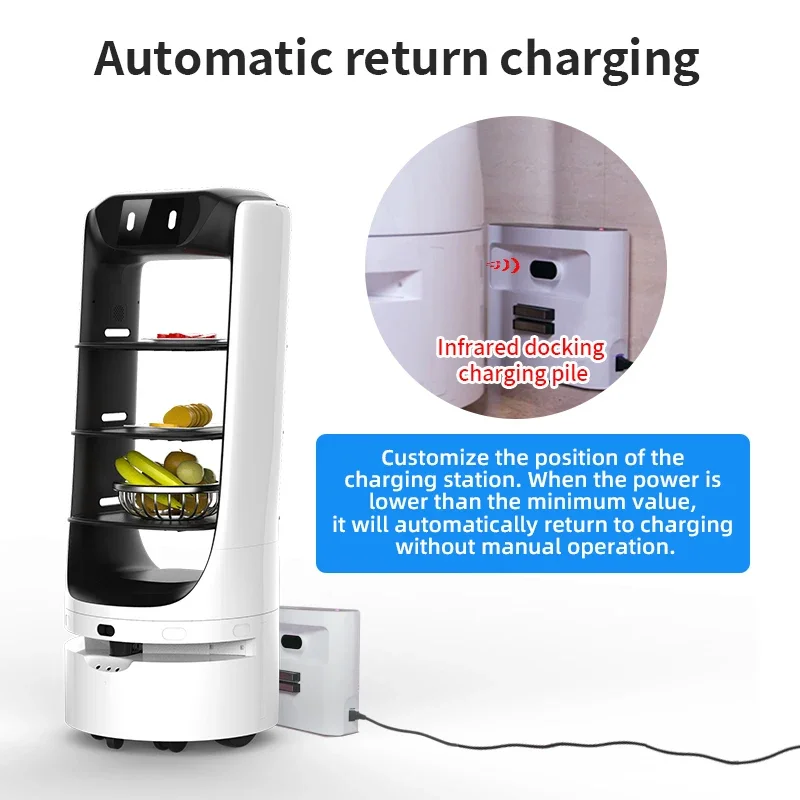 Fully Autonomous agv Food Delivery Robot Automatic Recharge Commercial Food Robot for Restaurant
