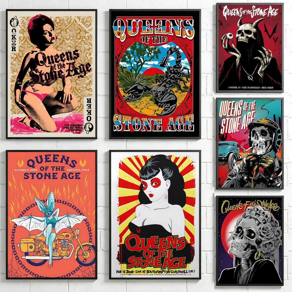 Q-Queens O-Of T-The S-Stone A-Age Poster HD Poster Retro Industrial Style Suitable for Living Room Bar Corridor and Gift Giving
