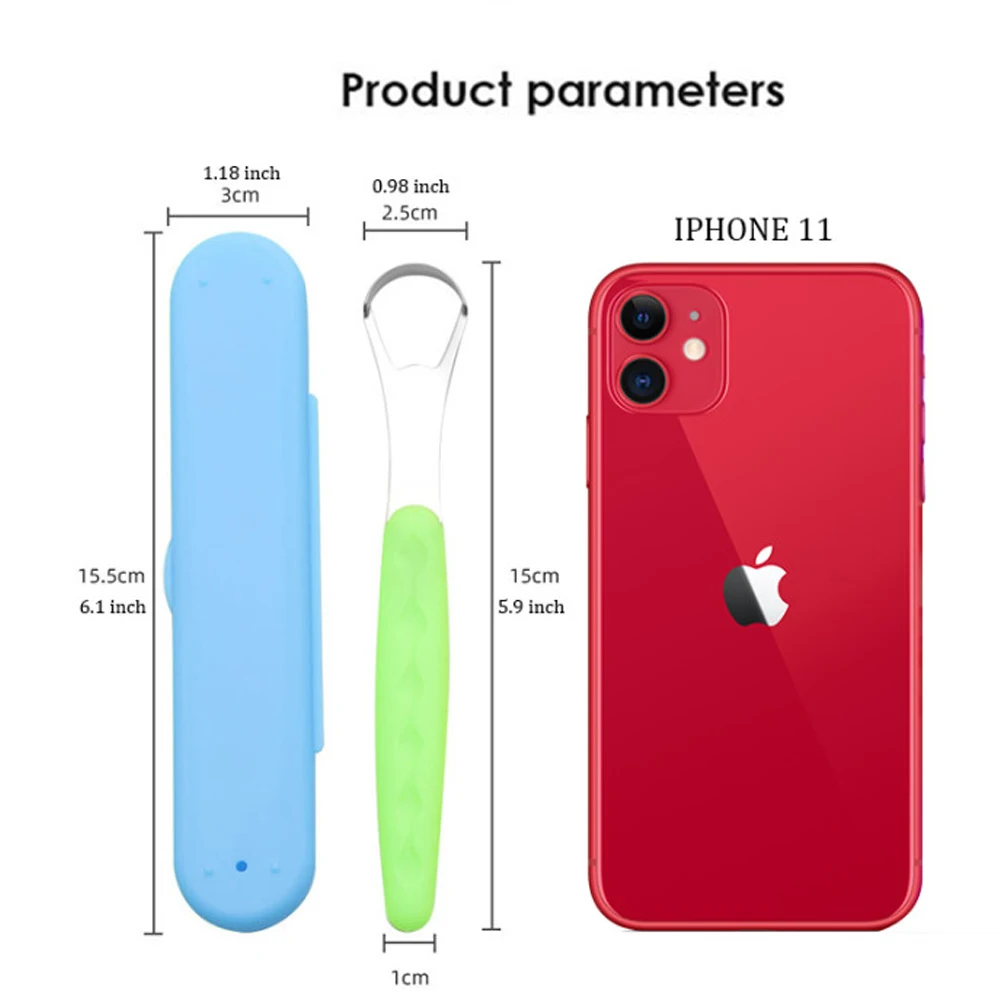 مكشطة اللسان مع حقيبة سفر محمولة من الفولاذ المقاوم للصدأ، منظف اللسان المعدني، العناية بصحة الفم، سهلة التنظيف، تقليل رائحة الفم الكريهة