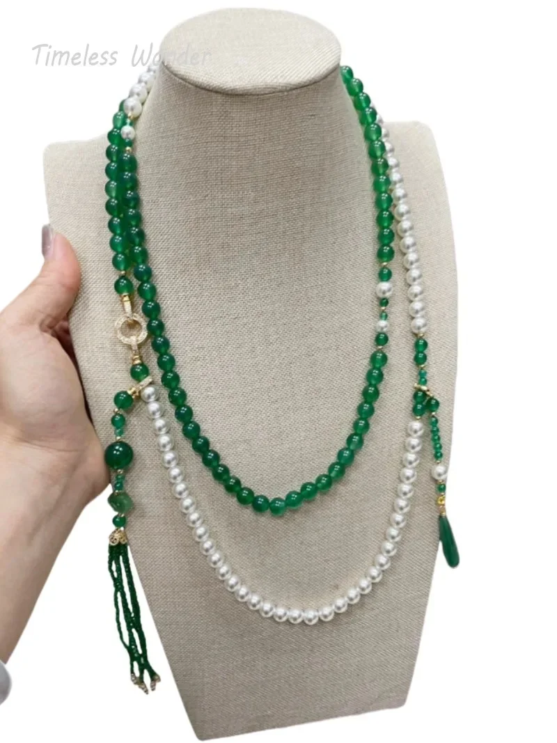 Timeless Wonder Fancy Glass Geo Stone Beaded Long Necklaces for Women Designer Jewelry Rare Top Chinese Style Versatile Mix 2643