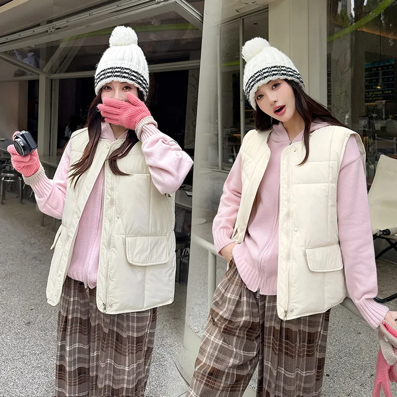 Winter katoenen vest effen patchwork mouwloze gewatteerde jas met enkele rij knopen voor dames vrijetijdsstijl