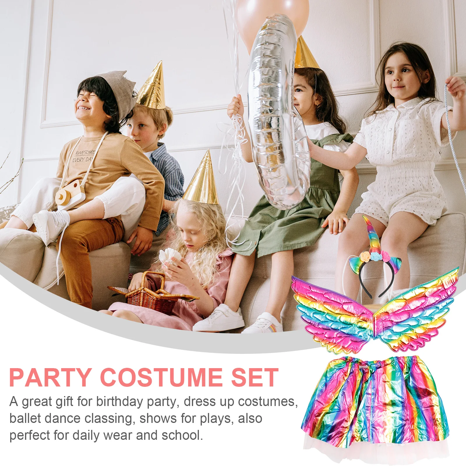 

Unicorn Headband Wing Mesh Skirt Set Make up Costume for Stage Performance