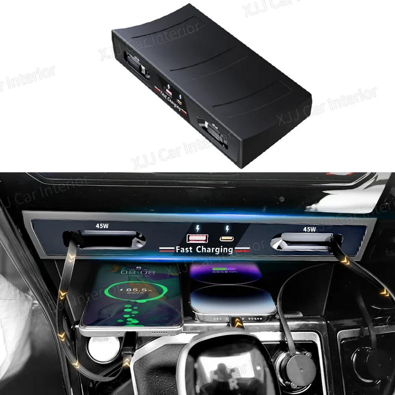For Volkswagen VW TAYRON 2020-2024 USB Type-C Splitter Center Console Fast Charger Shunt Docking Station Extender Car Interior