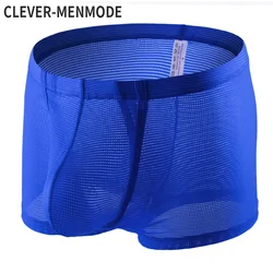 CLEVER MENMODE-Boxer De Malha Transparente Dos Homens, Roupa Interior Sexy, Troncos Pura, Lado Aberto Virilha, Bolsa De Pênis, Cueca