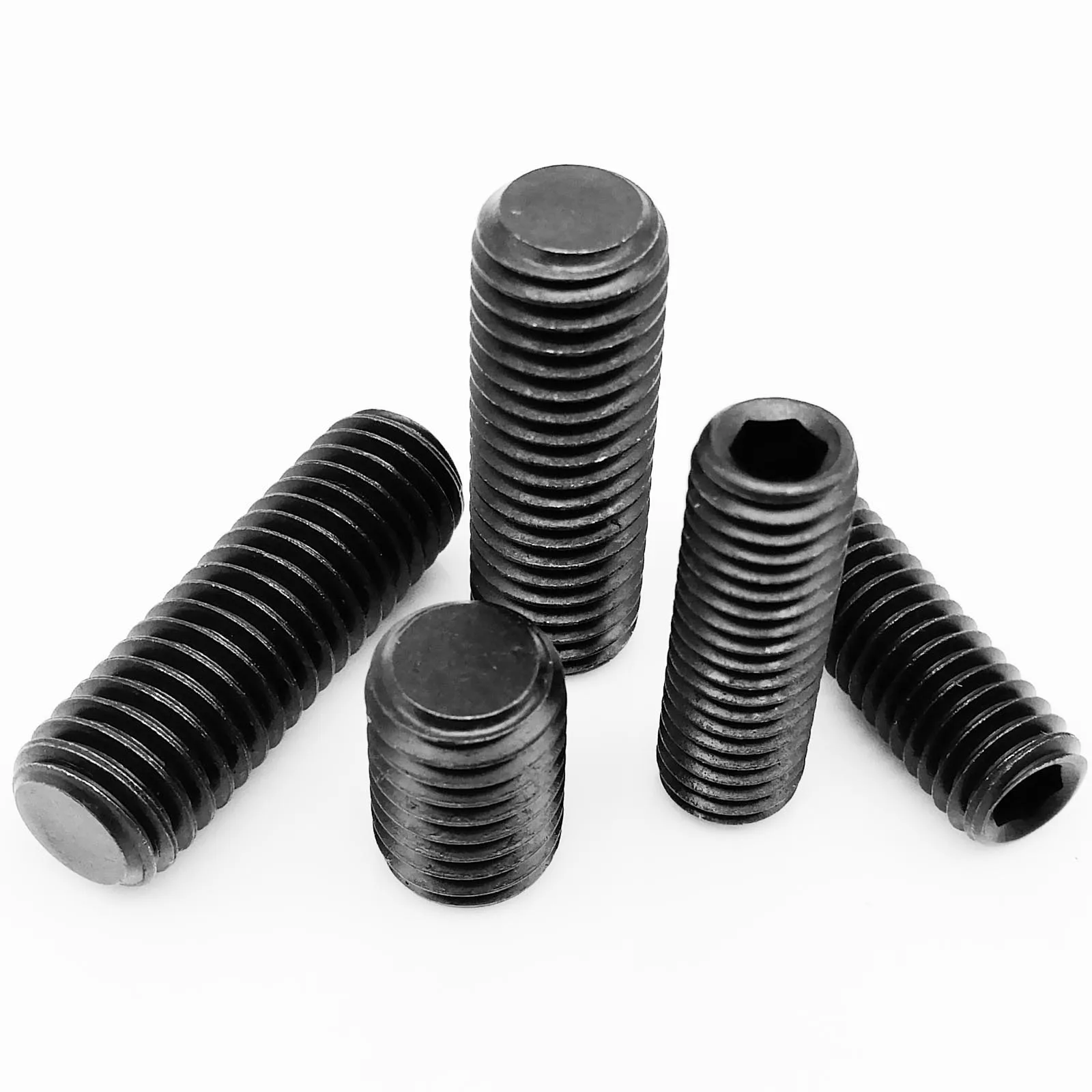 50pcs DIN913 Hex Hexagon Socket Allen Flat Point End Set Screw Grub Bolt M2 M2.5 M3 M4 M5 M6 M8 Black Grade 12.9 Alloy Steel