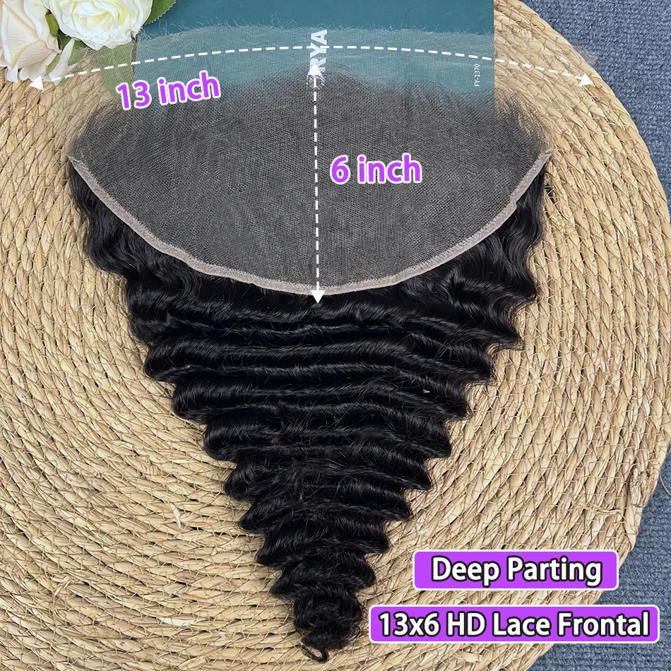 13x6 HD Lace Frontal Deep Wave Human Hair Natural Black Color Preplucked Bleached Knots Invisible Lace Raw Virgin Human Hair
