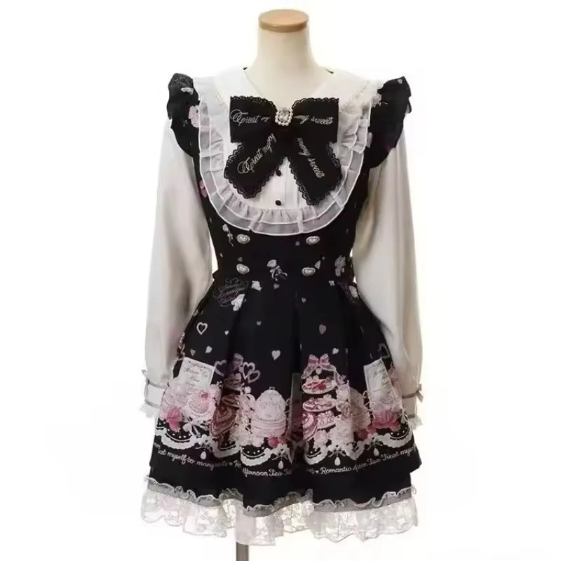 2026 New Kawaii Two-Piece Sets Long Sleeve Top + Short Skirt Y2K Japanese Women Casual Sweet Cute Print Bow Patchwork Arrival image 5