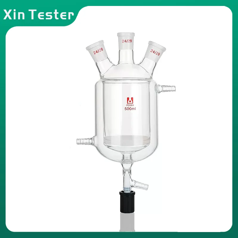 Xin Tester 100-2000ml Laboratory Jacket Reaction Flask Three Mouth Vacuum Piston Double Layer Reaction Bottle