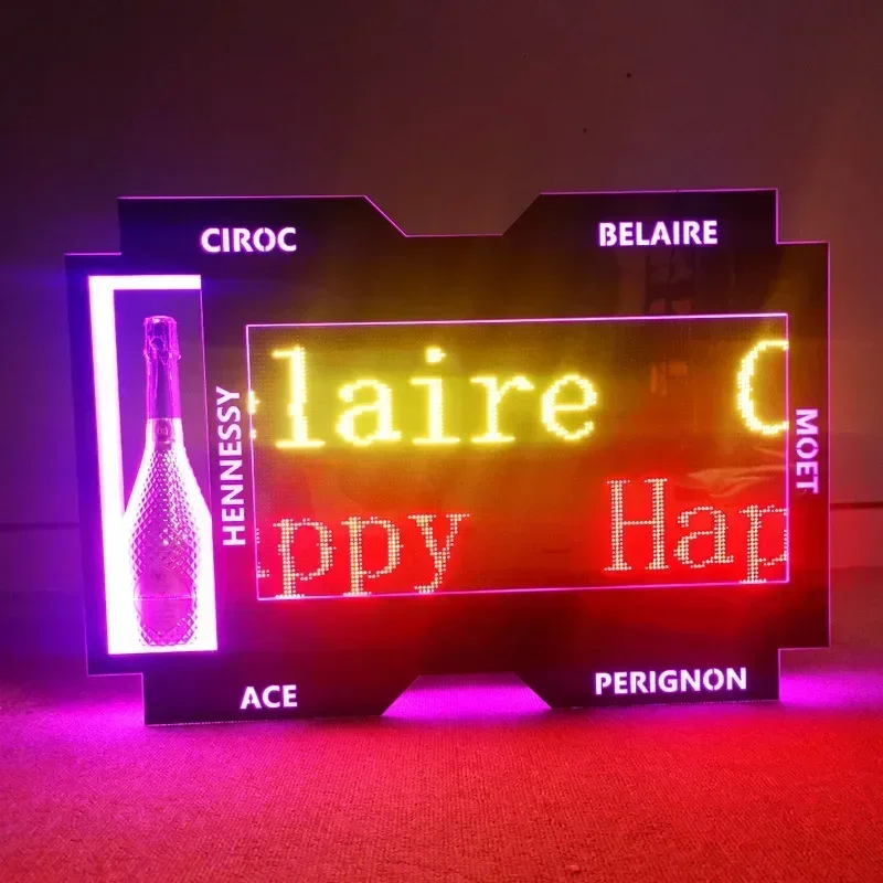 Custom Alphabets Sign Rechargeable Led Interchangeable Letters Box Board Shield VIP Champagne Bottle Display For Bar