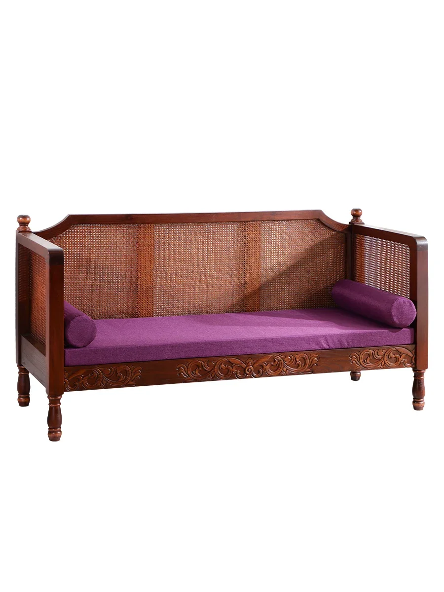 

South East Asia style full solid wood sofa combination Thai retro Zen Thai old elm wood carving flower furniture