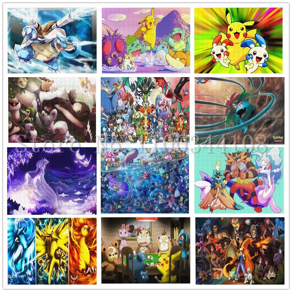 300/500/1000 Pcs Anime Puzzle Pokemon Pikachu Cartoon Wooden Jigsaw Puzzle Children Early Educational Toys Game Souptoys