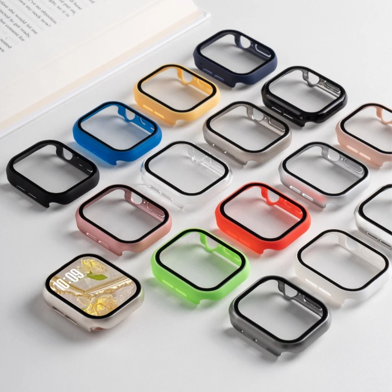 Gehärtetes Glas + Hülle für Apple Watch 38-40mm 41mm 42mm 44mm 45mm 46mm Displayschutzfolie Schutzhülle iWatch 11 10 8 7 9 6 SE 5