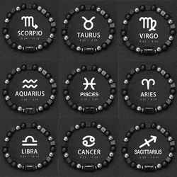 Natural Stone Bracelets Aries Virgo Pisces Bracelets Ladies Men's Couples Friendship Jewelry Gift 12 Zodiac Signs Bracelets