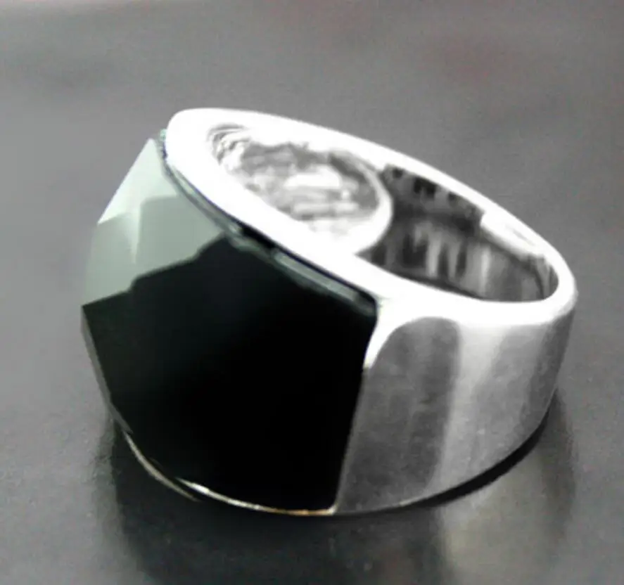 

VINTAGE NATURAL 7*20mm FACETED BLACK ONYX 925 SILVER RING SIZE 7/8/9/10