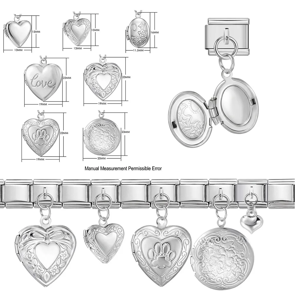 1 pièce Bracelet en acier inoxydable pour femmes et hommes, avec pendentif cœur commémoratif et breloque italienne 9mm, pour perles DIY, bijou cadeau