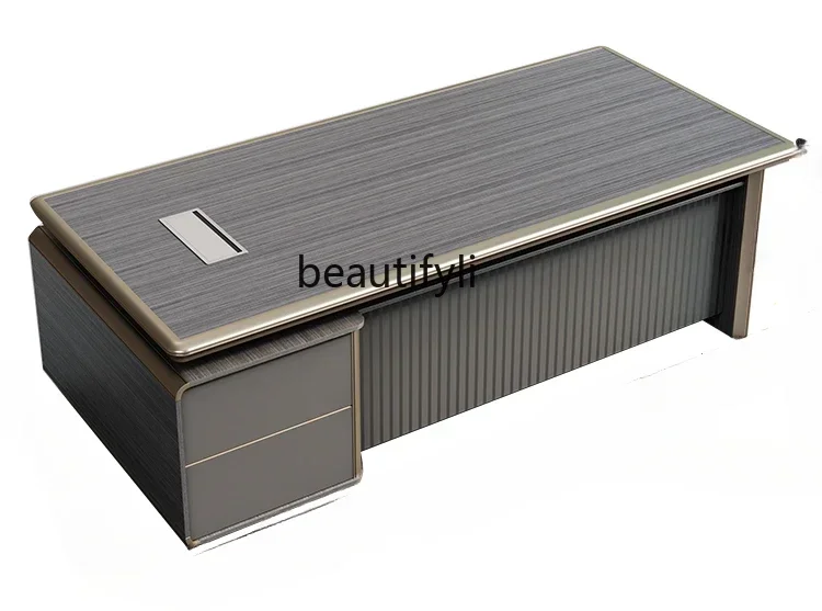 

Boss table, simple modern high-end manager's office table, chairperson's desk, short sub-cabinet