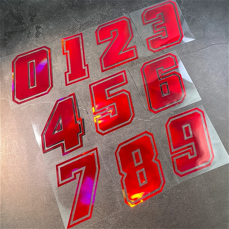 

1pc Red Laser Motorcycle Number 0-9 Waterproof Sticker for Motorbike Front Fairing Fuel Tank Car Windows Bicycle Vinyl Decals