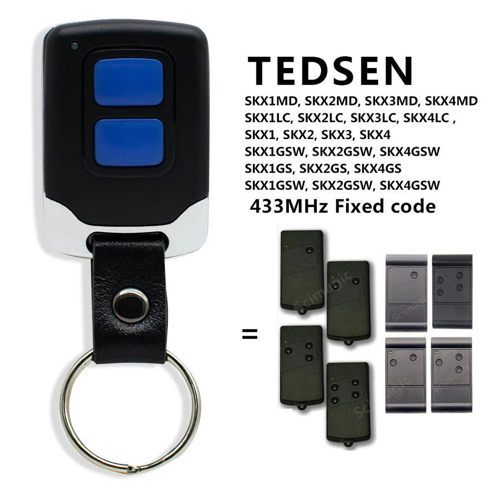 For TEDSEN SKX1WD SKX4WD SKX2GS SKX4GS SKX1GS SKX1GSW SKX2GSW SKX4GSW 433.92MHz Fixed Code Remote Control Garage Door Keychain