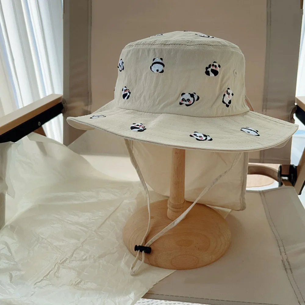 

Cartoon Embroidery Children Panama Cap Quick-dry Neck Protection Bucket Hat Sunscreen Wide Brim Summer Fisherman Hat Summer