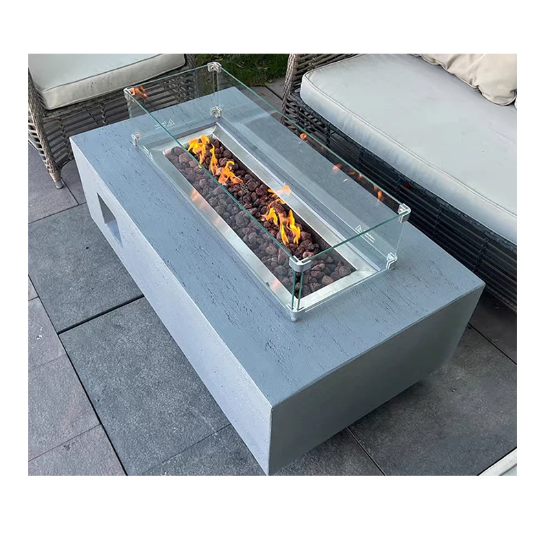 

Modern Outdoor Gas Fire Pit Rectangle Steel and Marble Propane Fire Pit for Cold Nights Corten Steel