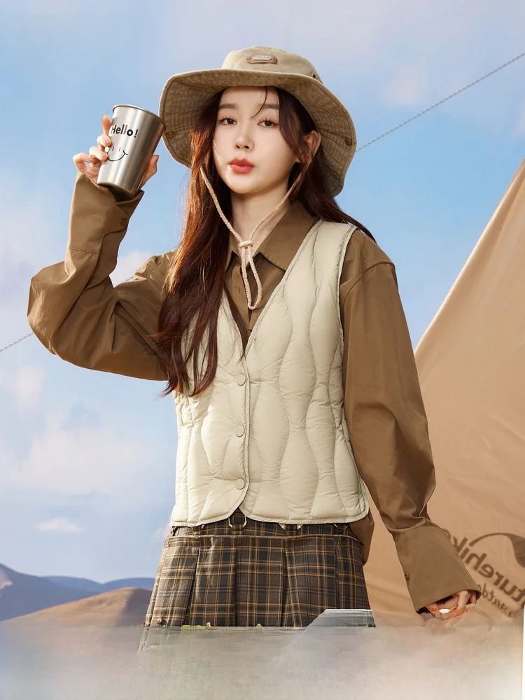 

Весна 2026: Женский пуховый жилет с V-образным вырезом, модный, легкий, теплый, многослойный, из нейлоновой ткани, без рукавов, укороченный.