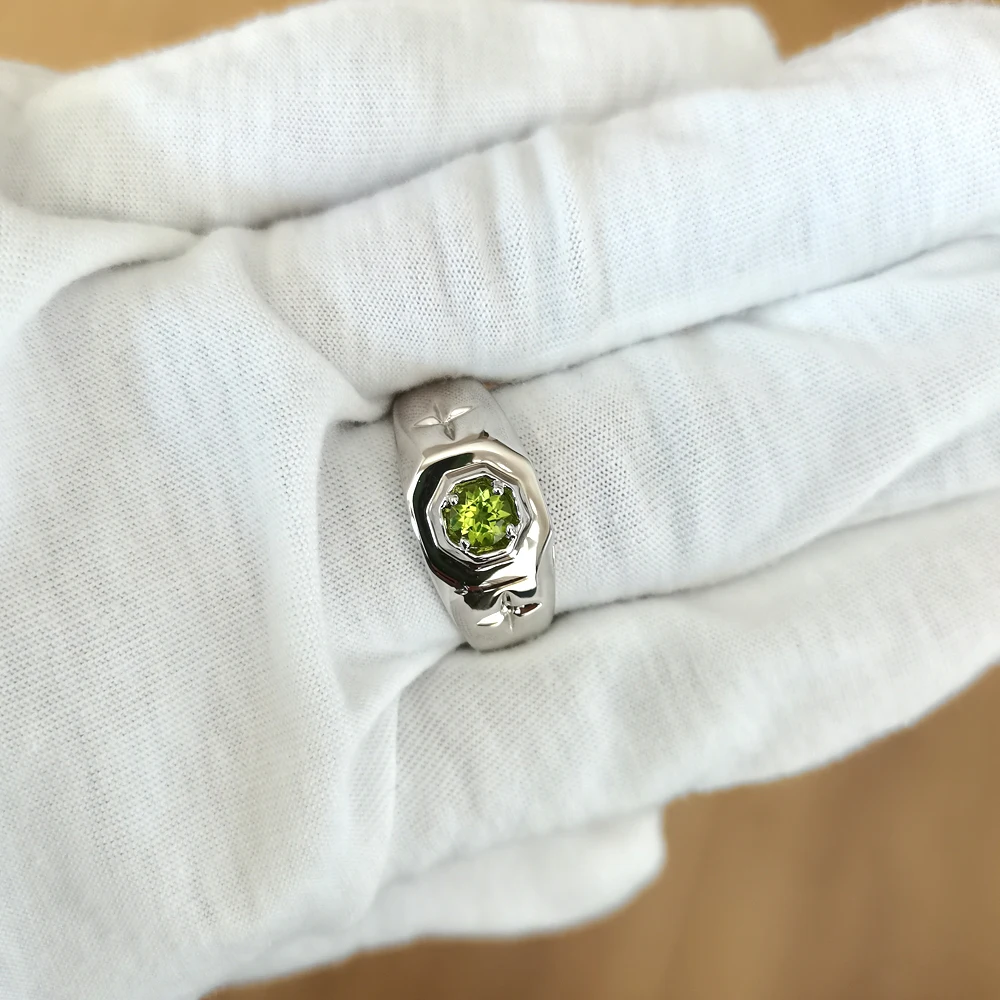 Natural Green Peridot Cross Ring Men 925 Sterling Silver 5mm Gemstone Birthday Crystal Jewelry R524GPN