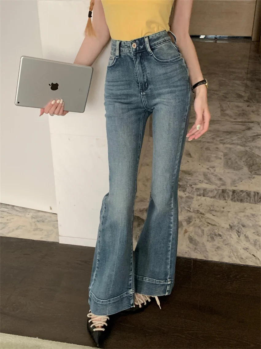 

PLAMTEE Vintage High Stretch Jeans Pants Women 2023 Office Lady Summer New Slim Daily Bodycon Mujer Chic Flare Denim Trousers