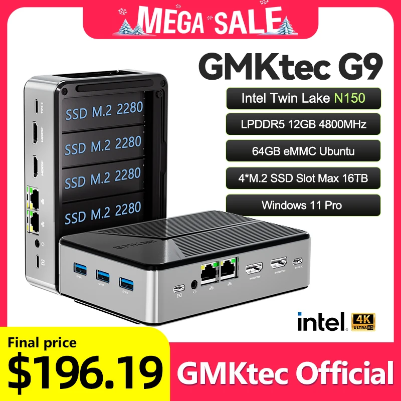 GMKtec Nucbox G9 미니 NAS 신형 몰드 인텔 N150 미니 PC 윈도우 11 프로 LPDDR5 M.2 2280 SSD WIFI6 BT5.2 듀얼 트리플 스크린