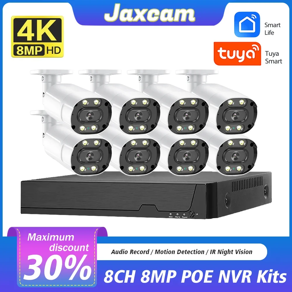 Tuya 8MP POE NVR Kit HD 4K 8CH POE NVR System kamer bezpieczeństwa Zewnętrzna wodoodporna kamera CCTV IP Bullet System nadzoru wideo