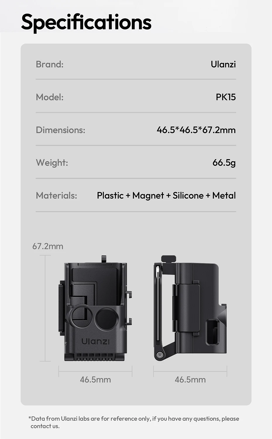 Ulanzi PK15 Pocket 3, magnetische Halterung, Schnellkarte, Kaltschuhhalterung für Action-Kamera, Fitnessstudio, Geländer, Kühlschrank, Autohauben, Schüsse – Detail 15