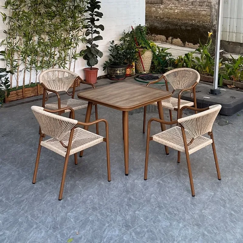 for Woven Rattan Chair with HPL Desktop High End Courtyard Leisure Chair for Villa Clubhouse Hotel Outdoor Chair Combination