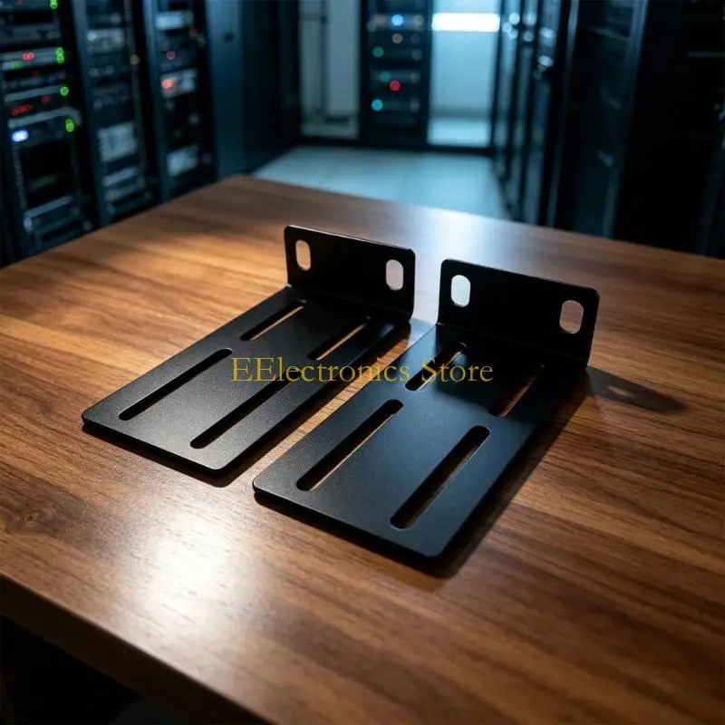 B03C Black Metal Rack Mount Brackets 88MM 1U Mounting Hardware with Elongated Opening Structure for Rack Cabinet Installation