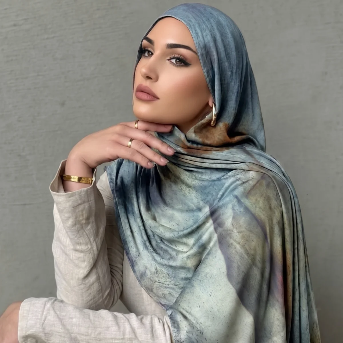 

Design Printed Hijabs Premium New Watercolor Women Headscarf Soft Scarf Shawl Suitable For Daily Abaya Accessories Women Veil