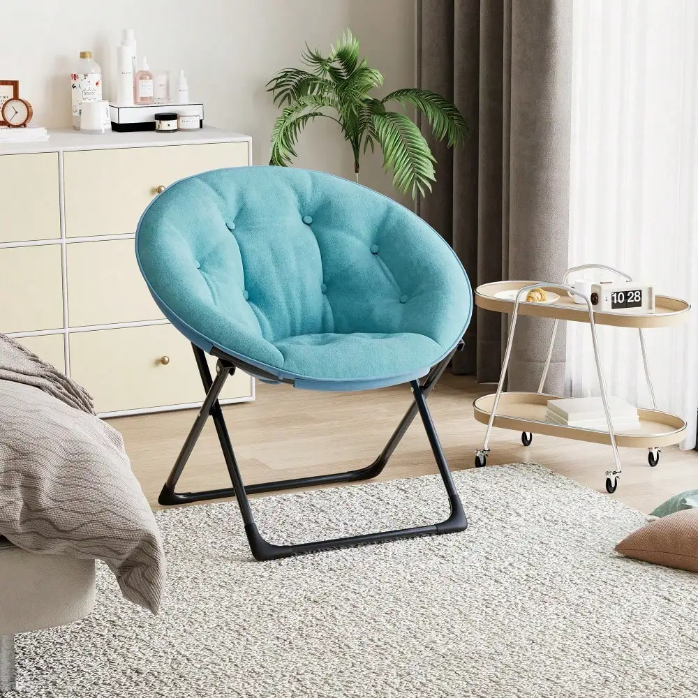 Strundghti Faux Fur Flower Chair, Soft Saucer Chair, Modern Boho Collapsible Lounge Chair, With Non-Slip Base And Sturdy Black Metal Legs, For Bedroom, Living Room, Dorm, Office, Reading Nook