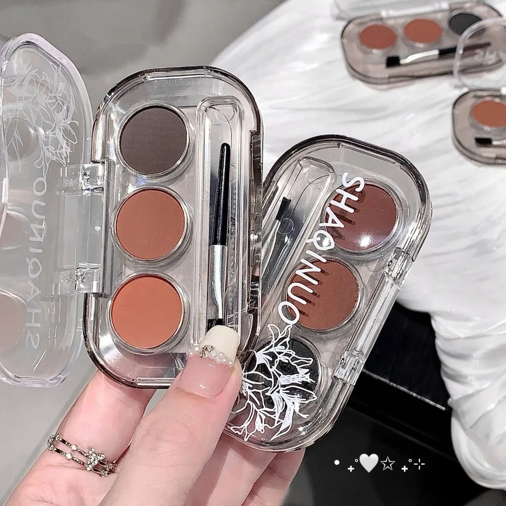 3-farbige Augenbrauen-Puder-Palette mit Augenbrauenpinsel, wasserfest, natürliche Farbwiedergabe, Augenbrauenpuder, langanhaltendes Make-up