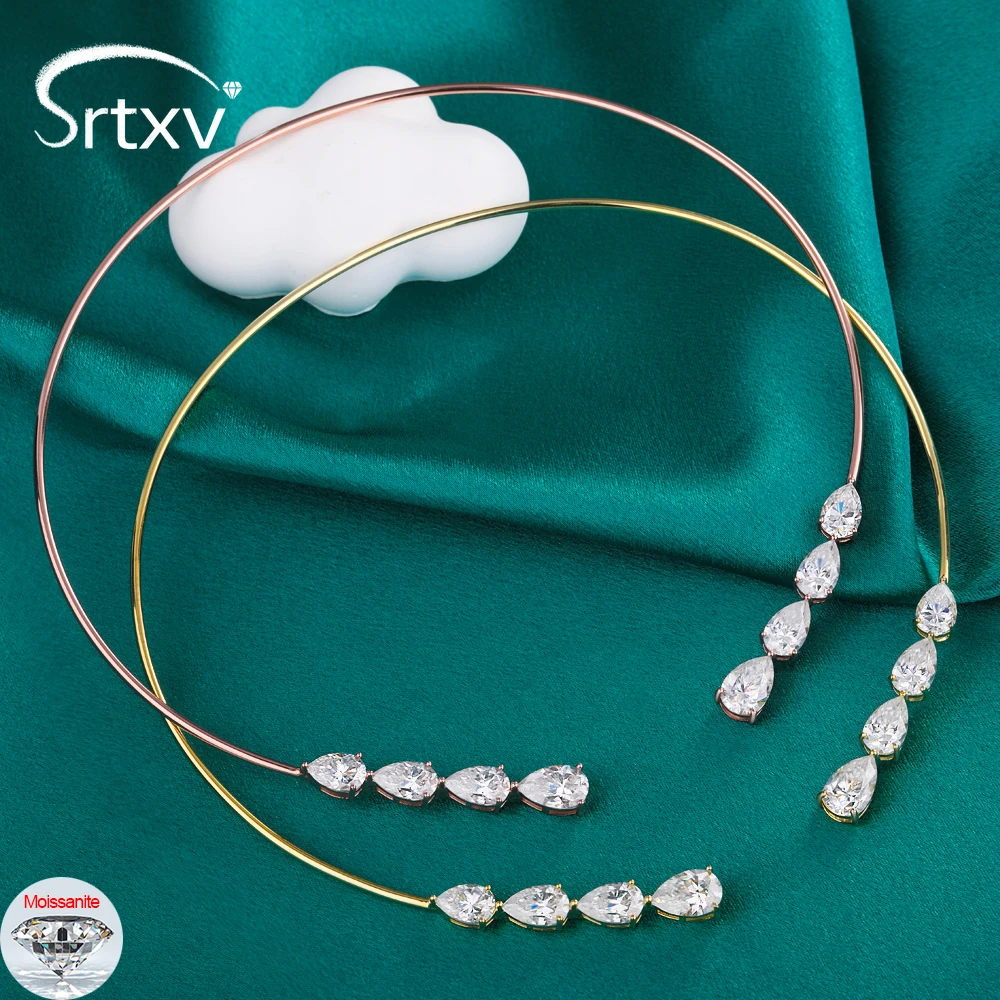 

Water Drop 24CTTW 100% Real D Moissanite Open Choker Necklace for Women Stackable Jewelry 925 Sterling Silver Plated 18K Chain
